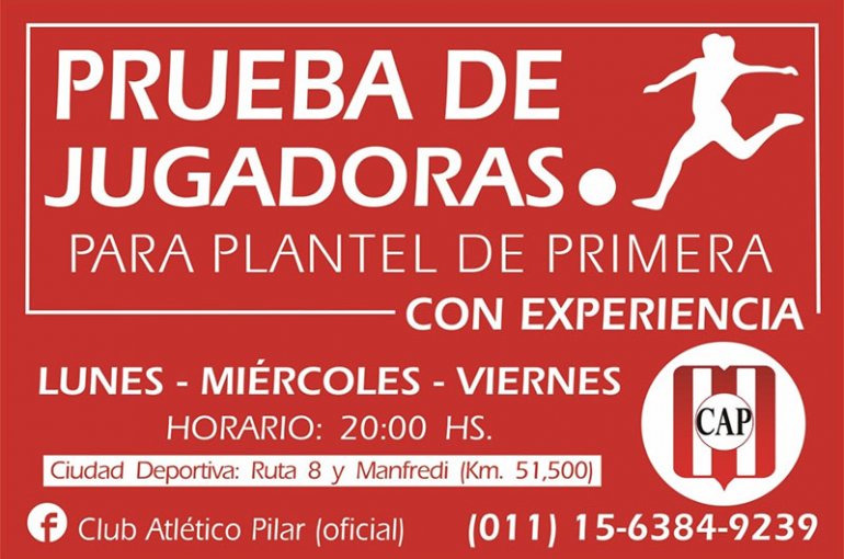 El Club Atlético Pilar busca jugadoras para su Plantel de Fútbol Femenino