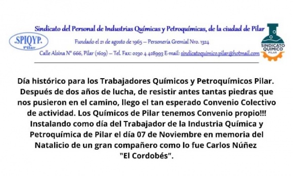 "Día histórico para los trabajadores químicos y petroquímicos de Pilar"