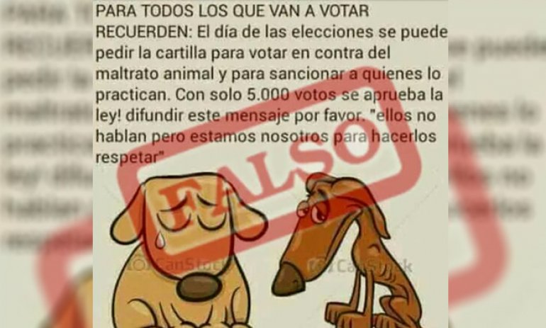 Mensaje viral falso: en las PASO no se vota contra el maltrato animal