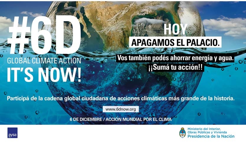 En una acción mundial por el clima, AySA “apaga” el Palacio de las Aguas